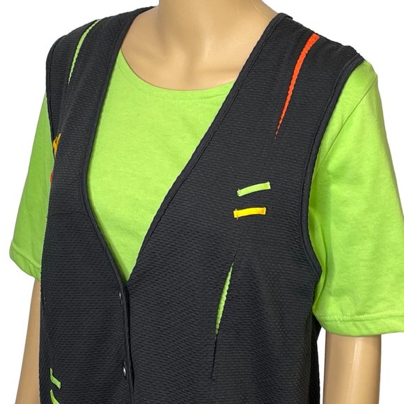 RARE‎ Vintage Blast Petites Women's M PM 1-Piece Green Black Blouse Vest Combo - Picture 5 of 12